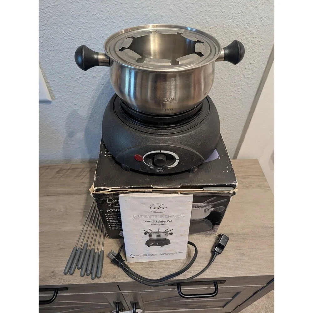 Crofton FG868 Electric Fondue Set 1.9 Qt 8 Forks Box Manual Tested Works